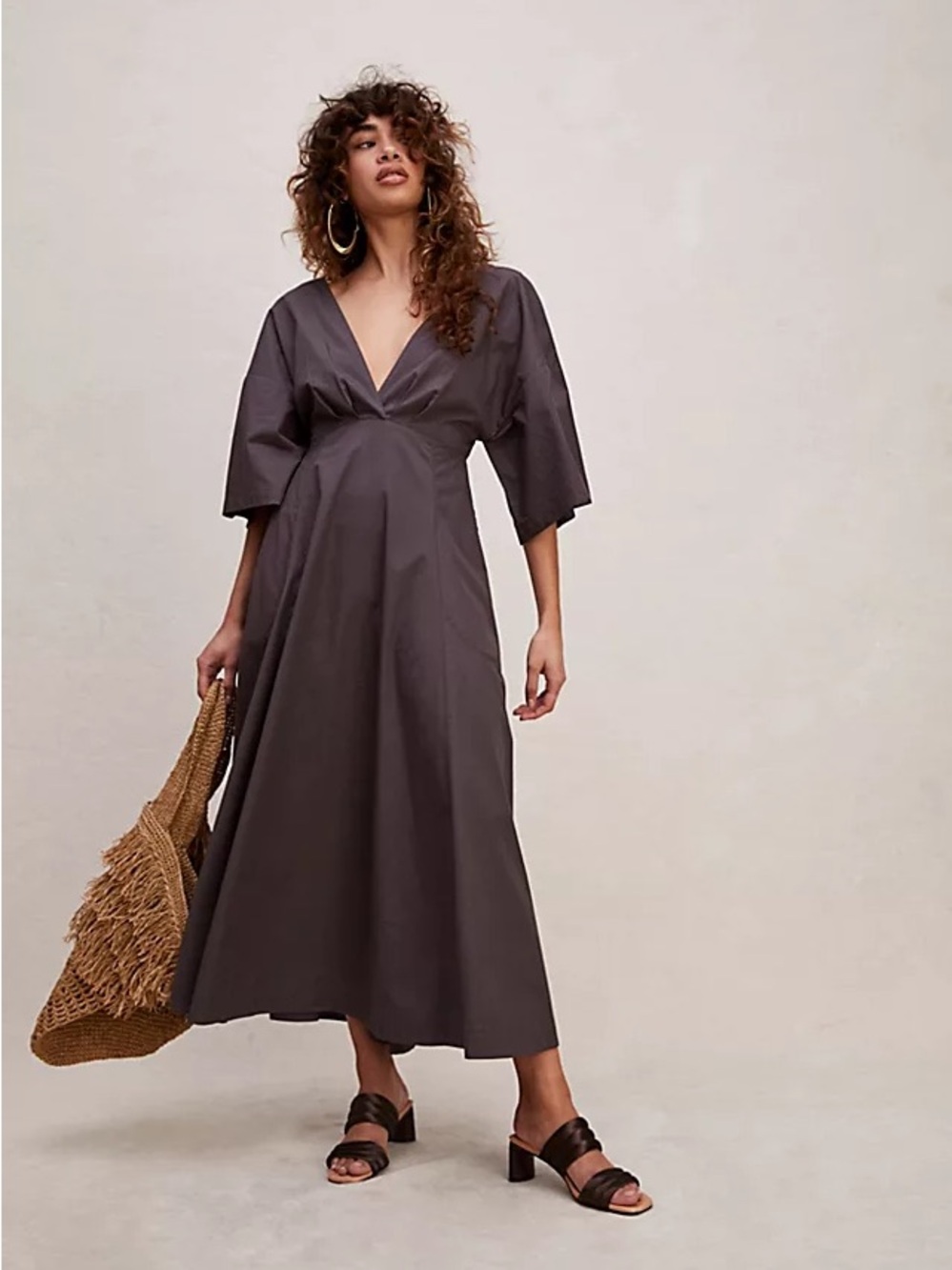 Free People Cream V-Neck Midi Dress